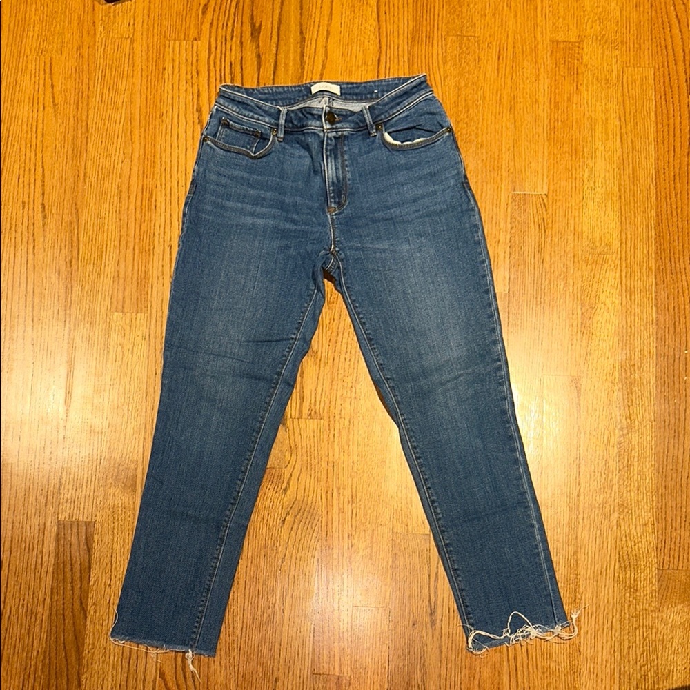 LOFT Blue Ankle Skinny Cropped Jeans with Frayed Hem